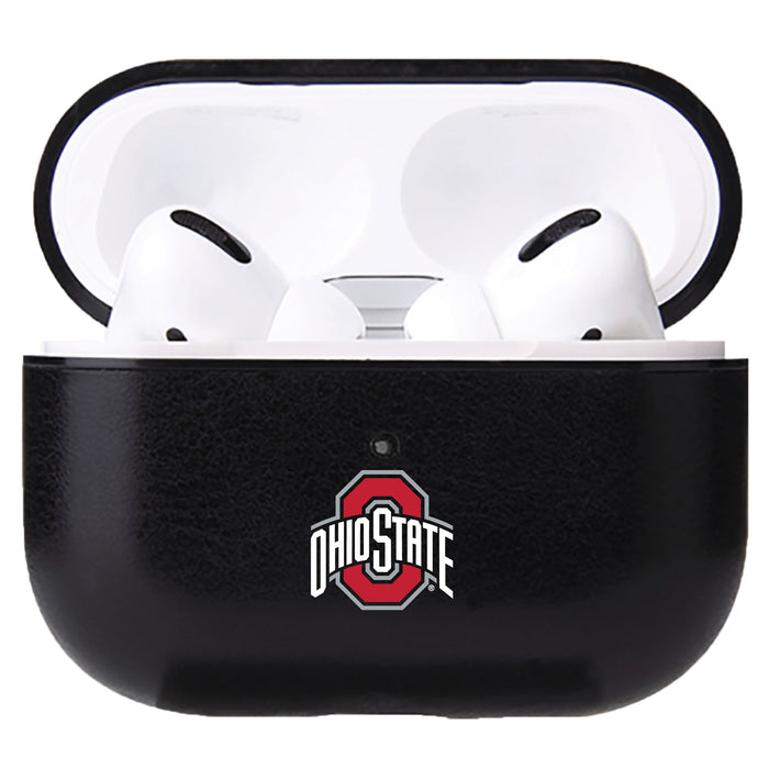 Fan Brander Black Leatherette Apple AirPod case with Ohio State Buckeyes Primary Logo