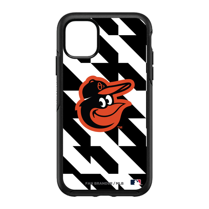 OtterBox Black Phone case with Baltimore Orioles Primary Logo on Geometric Quads Background