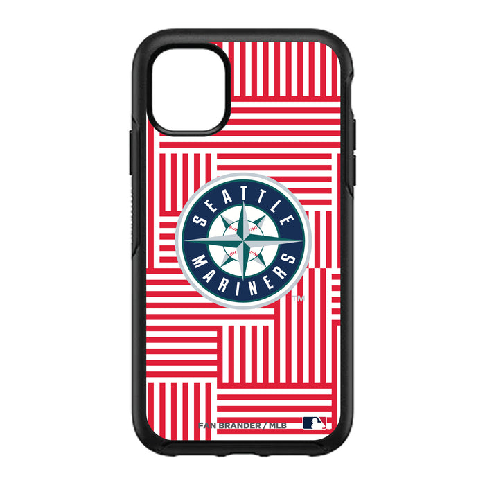 OtterBox Black Phone case with Seattle Mariners Primary Logo on Geometric Lines Background