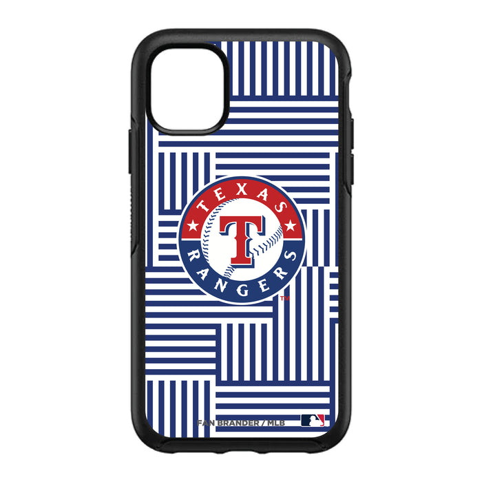 OtterBox Black Phone case with Texas Rangers Primary Logo on Geometric Lines Background