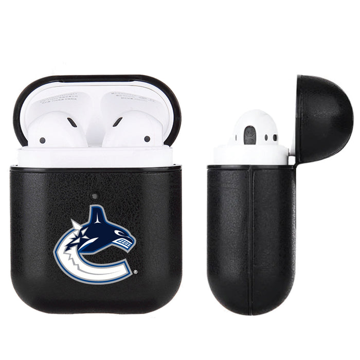 Fan Brander Black Leatherette Apple AirPod case with Vancouver Canucks Primary Logo