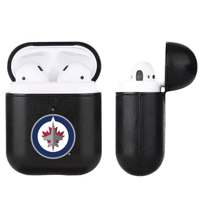 Fan Brander Black Leatherette Apple AirPod case with Winnipeg Jets Primary Logo