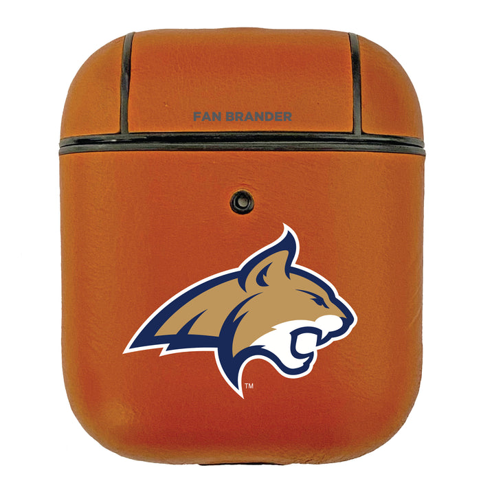 Fan Brander Tan Leatherette Apple AirPod case with Montana State Bobcats Primary Logo