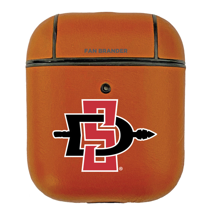 Fan Brander Tan Leatherette Apple AirPod case with San Diego State Aztecs Primary Logo
