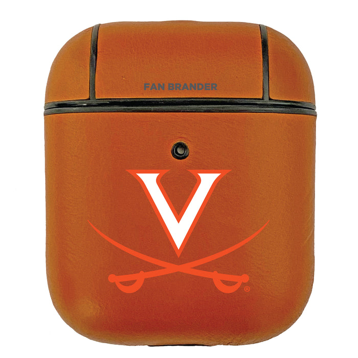 Fan Brander Tan Leatherette Apple AirPod case with Virginia Cavaliers Primary Logo