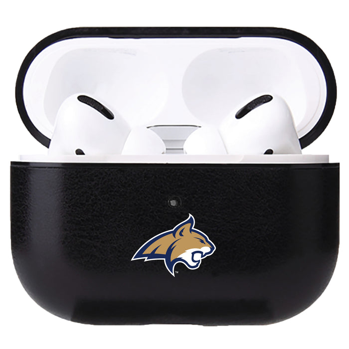 Fan Brander Black Leatherette Apple AirPod case with Montana State Bobcats Primary Logo