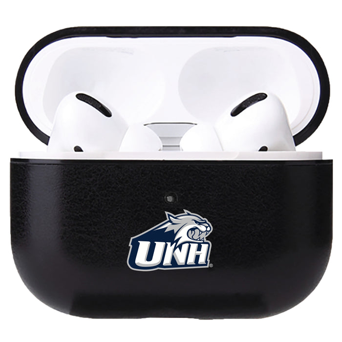 Fan Brander Black Leatherette Apple AirPod case with New Hampshire Wildcats Primary Logo
