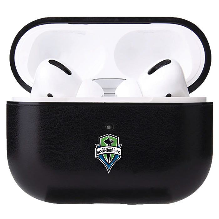 Fan Brander Black Leatherette Apple AirPod case with Seatle Sounders Primary Logo