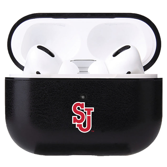 Fan Brander Black Leatherette Apple AirPod case with St. John's Red Storm Primary Logo