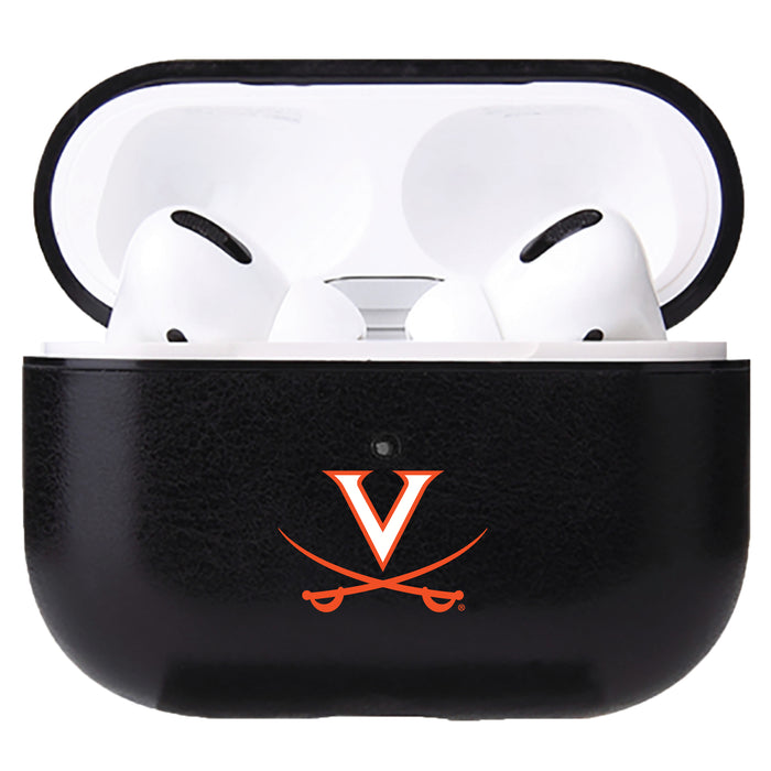 Fan Brander Black Leatherette Apple AirPod case with Virginia Cavaliers Primary Logo