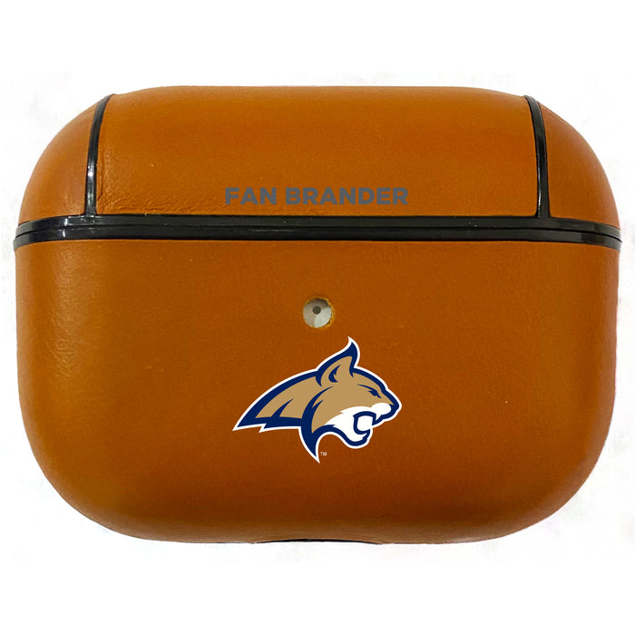 Fan Brander Tan Leatherette Apple AirPod case with Montana State Bobcats Primary Logo