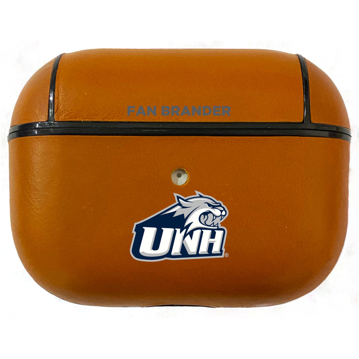 Fan Brander Tan Leatherette Apple AirPod case with New Hampshire Wildcats Primary Logo