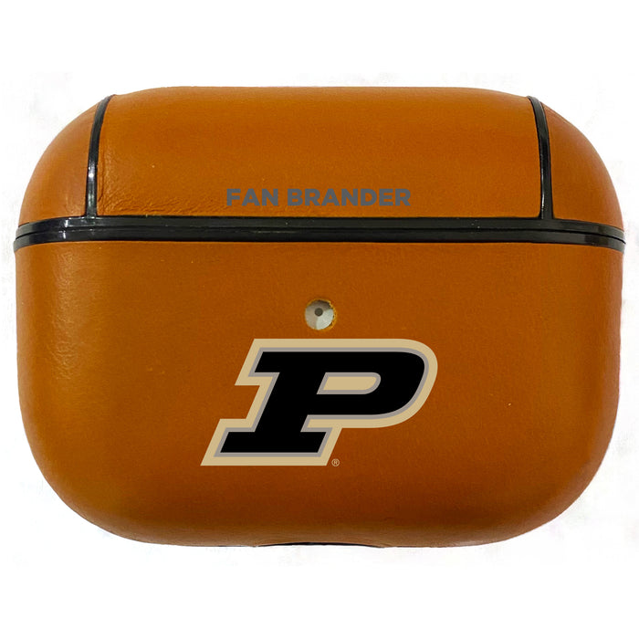 Fan Brander Tan Leatherette Apple AirPod case with Purdue Boilermakers Primary Logo