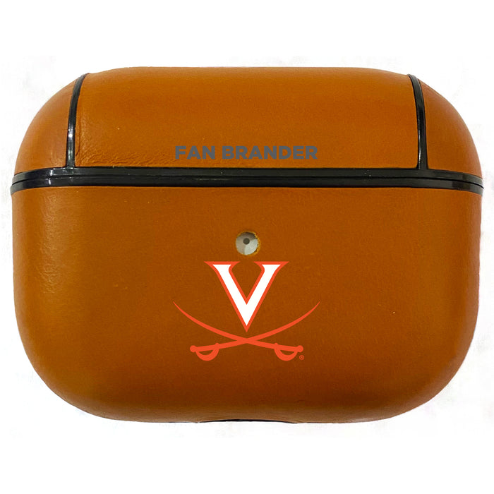 Fan Brander Tan Leatherette Apple AirPod case with Virginia Cavaliers Primary Logo