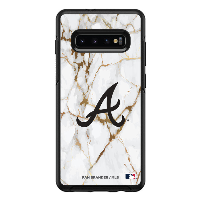 OtterBox Black Phone case with Atlanta Braves Primary Logo on white marble Background