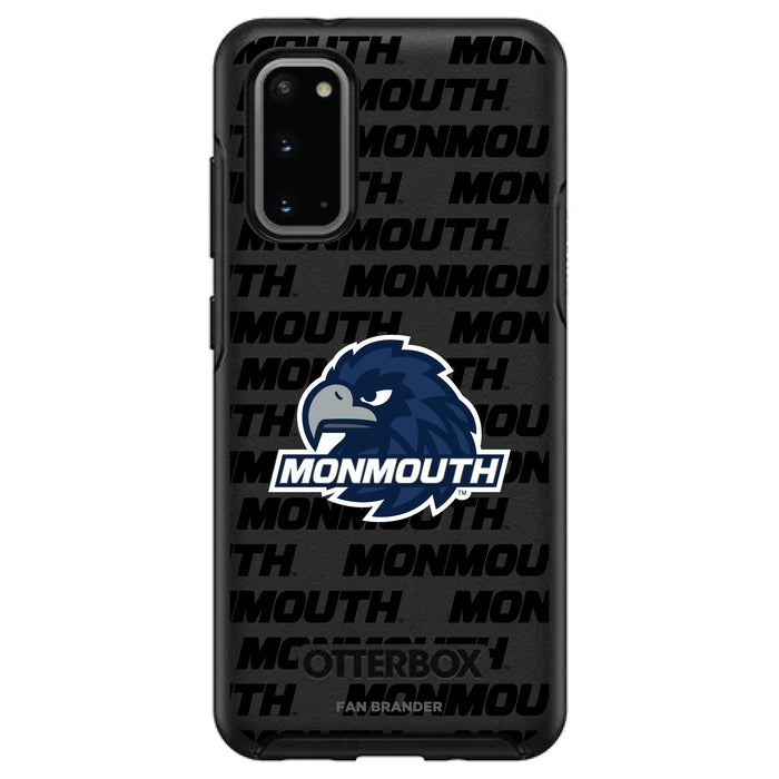 OtterBox Black Phone case with Monmouth Hawks Primary Logo on Repeating Wordmark Background