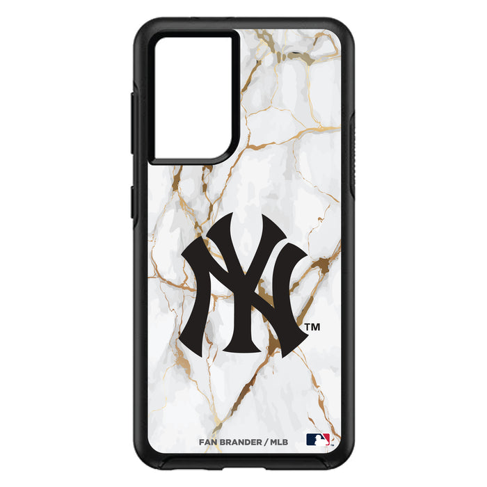 OtterBox Black Phone case with New York Yankees Primary Logo on white marble Background