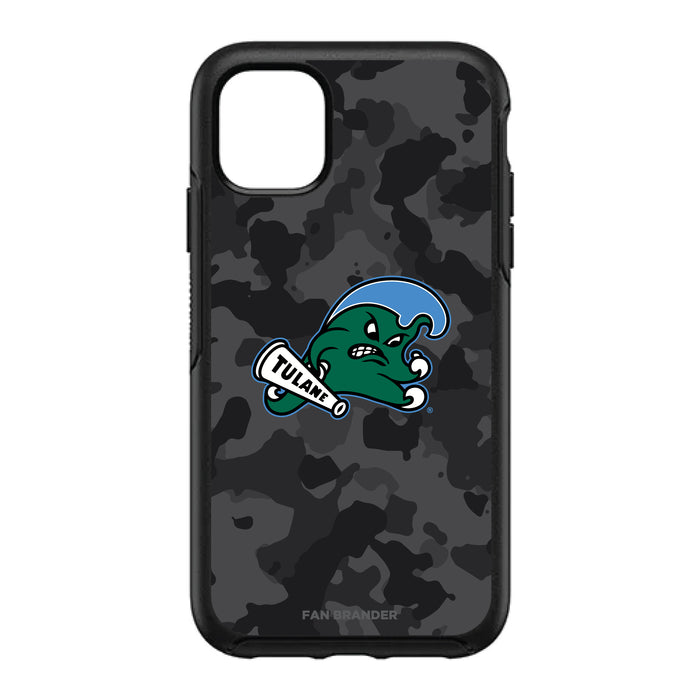 OtterBox Black Phone case with Tulane Green Wave Urban Camo Background