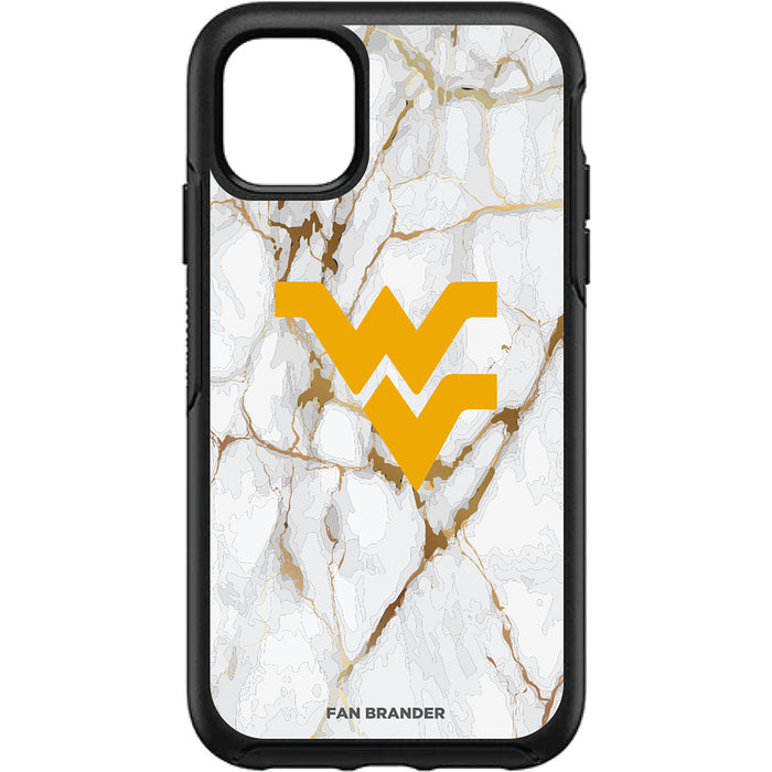 OtterBox Black Phone case with West Virginia Mountaineers Tide White Marble Background