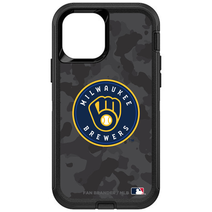 OtterBox Black Phone case with Milwaukee Brewers Primary Logo Urban Camo background