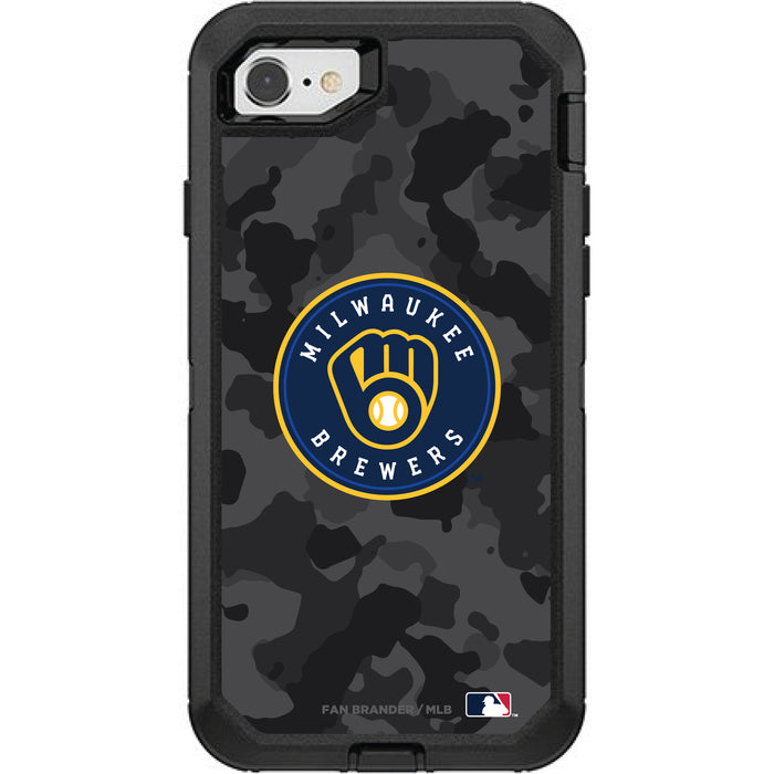 OtterBox Black Phone case with Milwaukee Brewers Primary Logo Urban Camo background