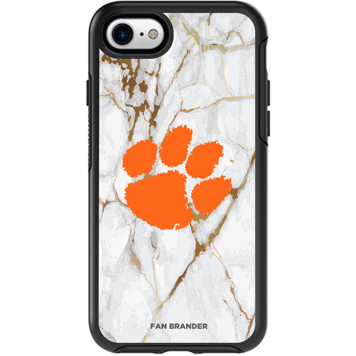 OtterBox Black Phone case with Clemson Tigers Tide White Marble Background
