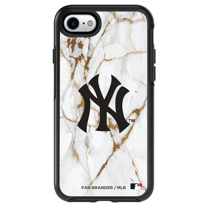 OtterBox Black Phone case with New York Yankees Primary Logo on white marble Background