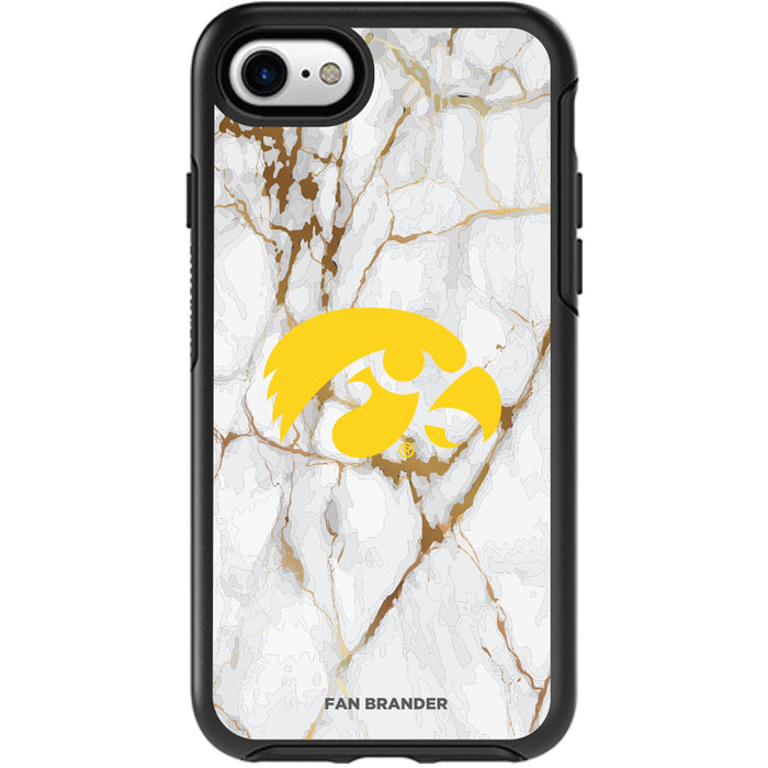 OtterBox Black Phone case with Iowa Hawkeyes Tide White Marble Background