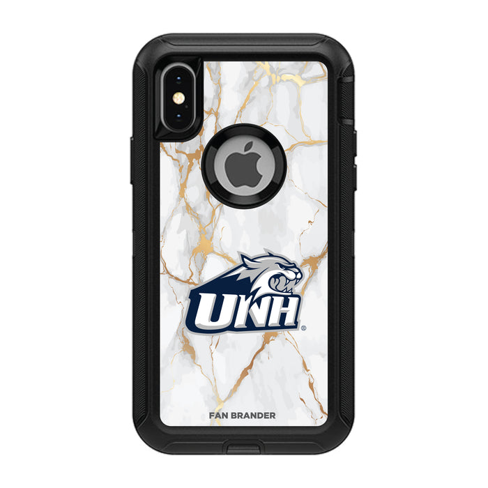 OtterBox Black Phone case with New Hampshire Wildcats White Marble Background