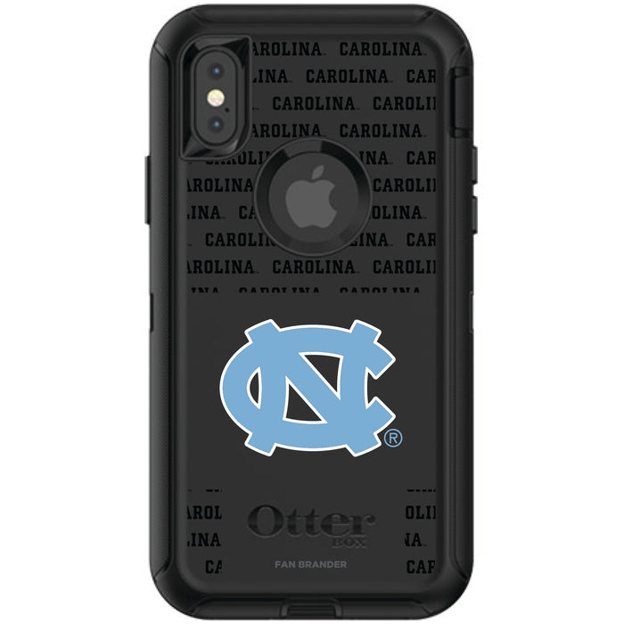 OtterBox Black Phone case with UNC Tar Heels Primary Logo on Repeating Wordmark Background