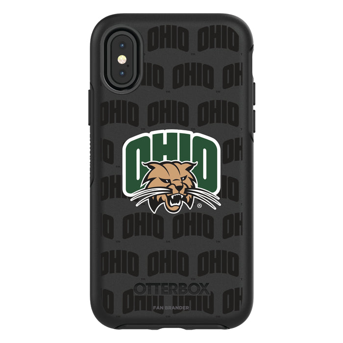 OtterBox Black Phone case with Ohio University Bobcats Primary Logo on Repeating Wordmark Background