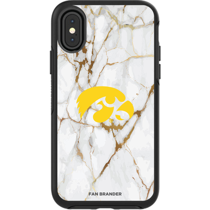 OtterBox Black Phone case with Iowa Hawkeyes Tide White Marble Background