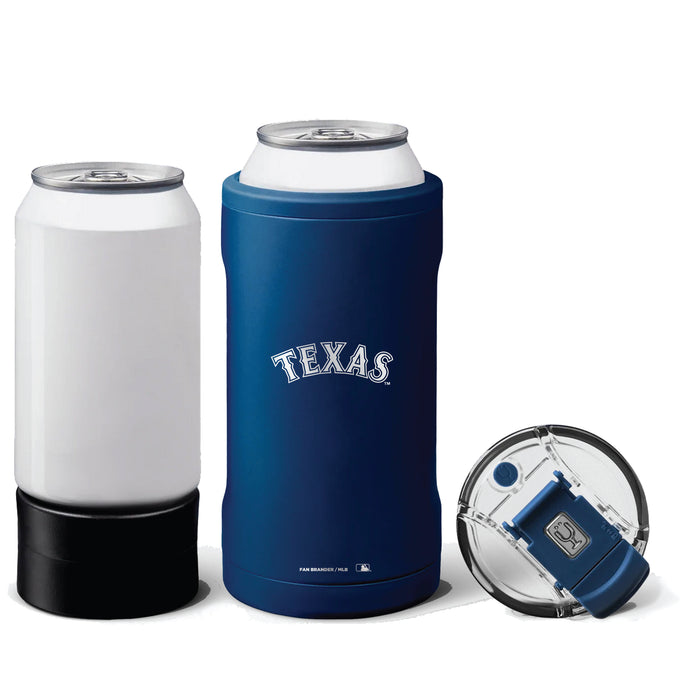 BruMate Hopsulator Trio 3-in-1 Insulated Can Cooler with Texas Rangers Wordmark Etched Logo