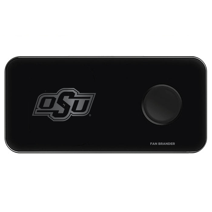 Fan Brander 3 in 1 Glass Wireless Charger with Oklahoma State Cowboys laser etched Primary Logo