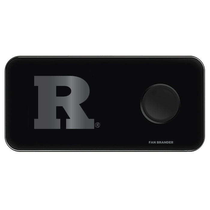 Fan Brander 3 in 1 Glass Wireless Charger with Rutgers Scarlet Knights laser etched Primary Logo