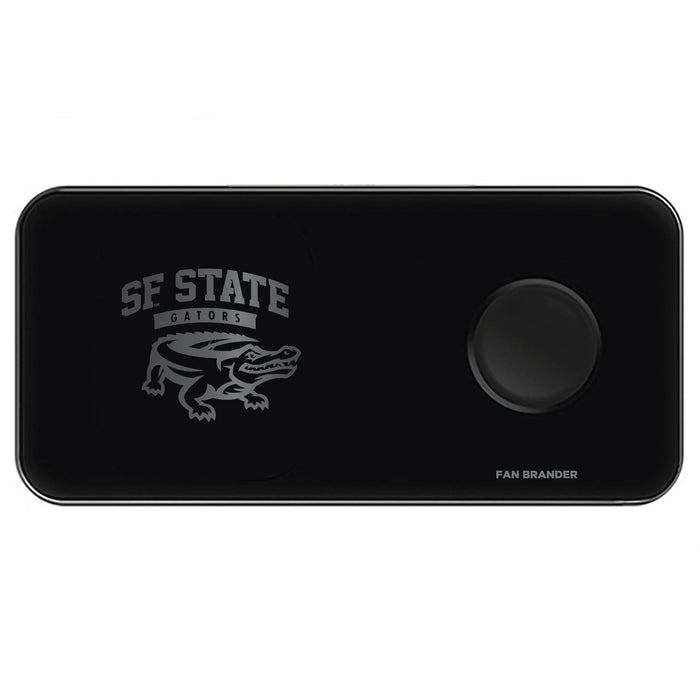 Fan Brander 3 in 1 Glass Wireless Charger with San Francisco State U Gators laser etched Primary Logo