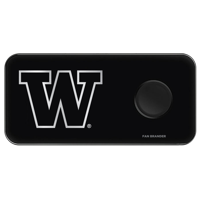 Fan Brander 3 in 1 Glass Wireless Charger with Washington Huskies laser etched Primary Logo