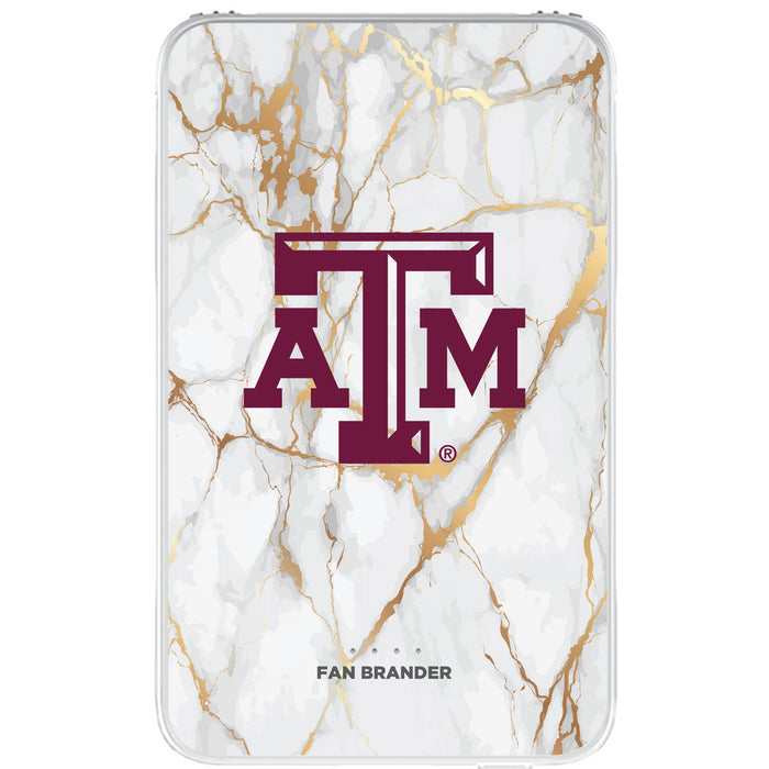 Fan Brander 10,000 mAh Portable Power Bank with Texas A&M Aggies Whate Marble Design