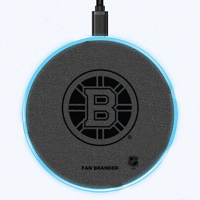 Fan Brander Grey 15W Wireless Charger with Boston Bruins laser etched Primary Logo