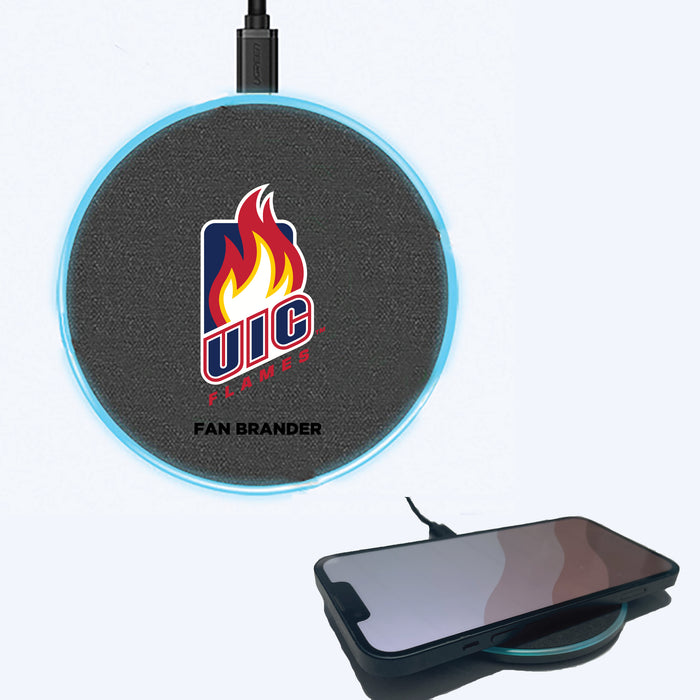 Fan Brander Grey 15W Wireless Charger with Illinois @ Chicago Flames Primary Logo