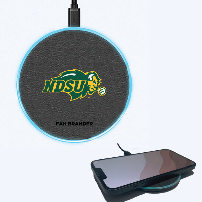 Fan Brander Grey 15W Wireless Charger with North Dakota State Bison Primary Logo