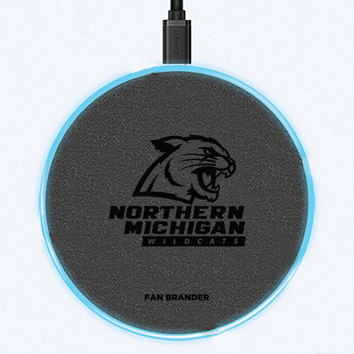 Fan Brander Grey 15W Wireless Charger with Northern Michigan University Wildcats laser etched Primary Logo