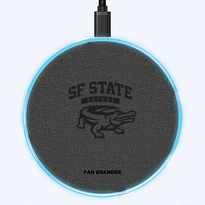 Fan Brander Grey 15W Wireless Charger with San Francisco State U Gators laser etched Primary Logo