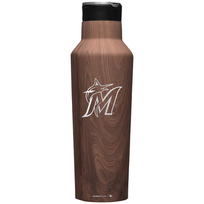 Corkcicle Insulated Canteen Water Bottle with Miami Marlins Etched Secondary Logo