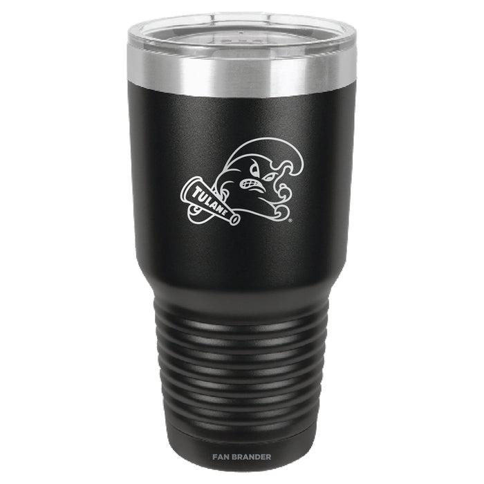 Fan Brander 30oz Stainless Steel Tumbler with Tulane Green Wave Etched Primary Logo