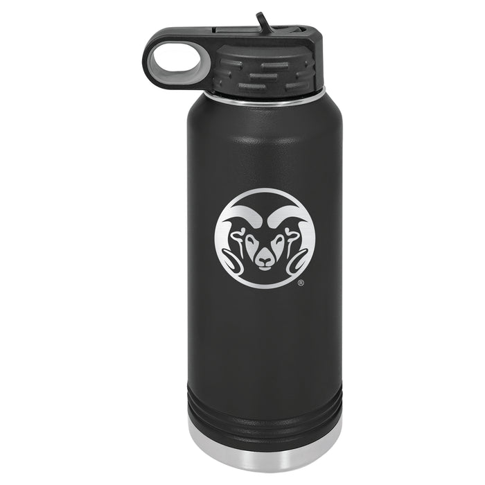 32oz Black Stainless Steel Water Bottle with Colorado State Rams Primary Logo