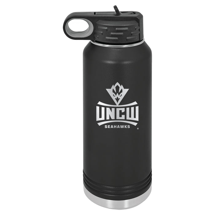 32oz Black Stainless Steel Water Bottle with UNC Wilmington Seahawks Primary Logo