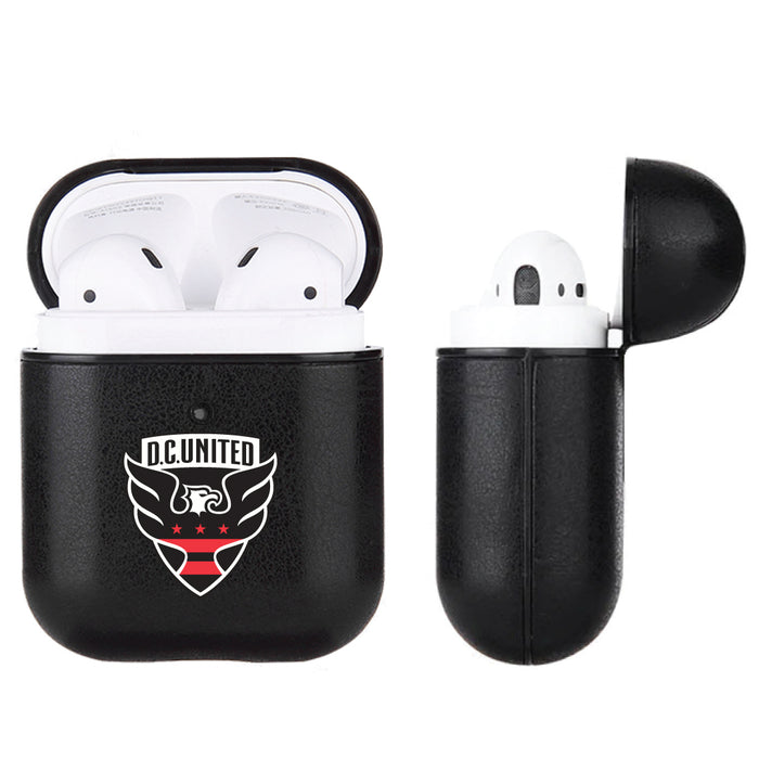 Fan Brander Black Leatherette Apple AirPod case with D.C. United Primary Logo