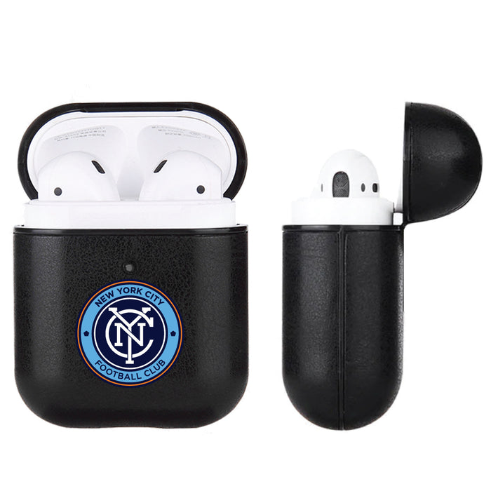 Fan Brander Black Leatherette Apple AirPod case with New York City FC Primary Logo
