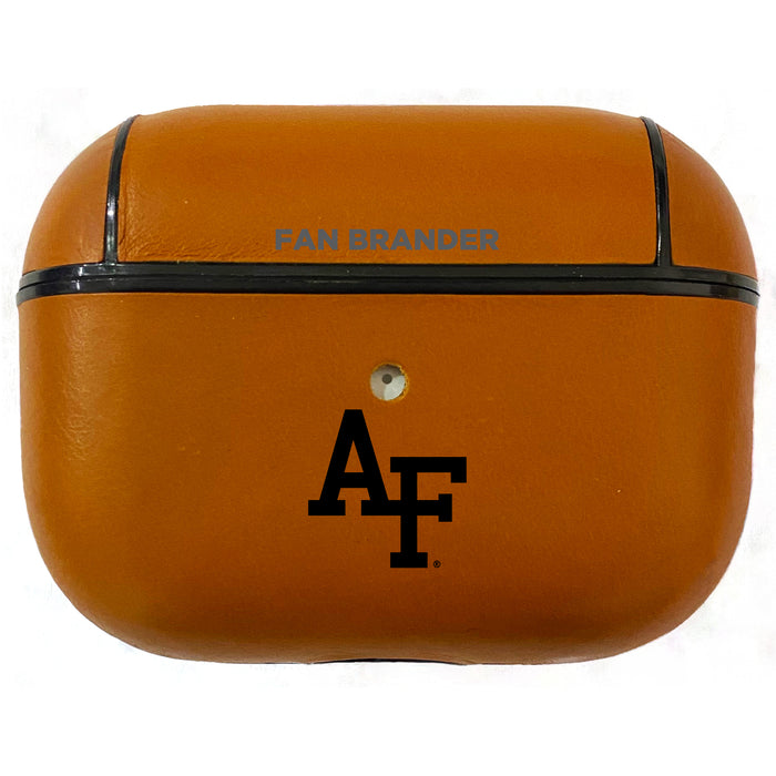 Fan Brander Tan Leatherette Apple AirPod Pro case with Airforce Falcons Black Primary Logo